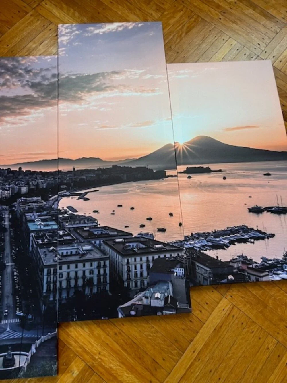Wall Art 4 Panel Canvas - Bay of Naples Sunsetting over Vesuvius - NEW w/Box